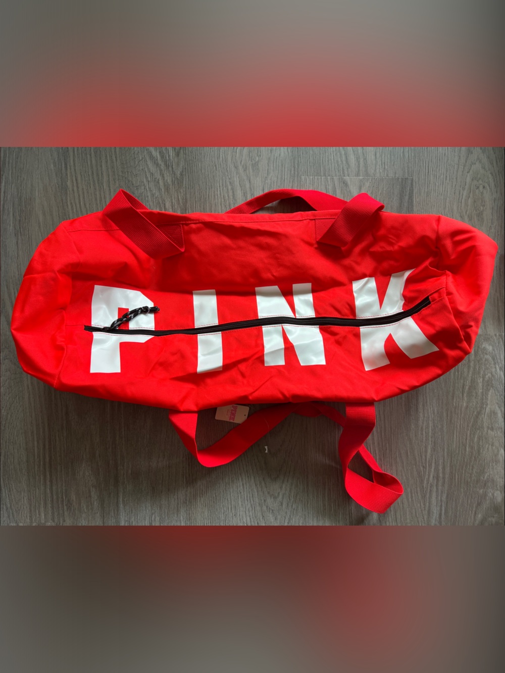 NWT PINK Victoria's Secret Red Canvas Duffel Bag with White Logo